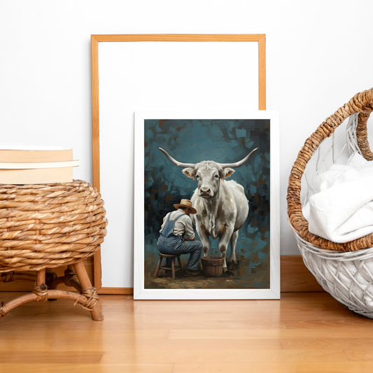 "The Morning Milking" 60x80cm Original Textured Acrilic Painting Modern Farmhouse Wall Art