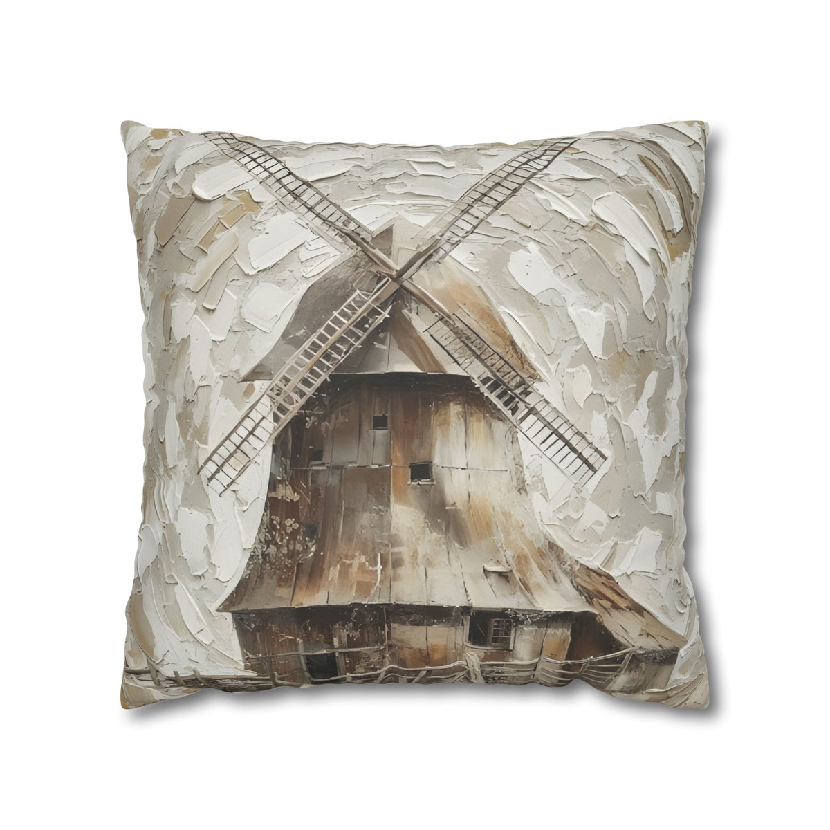 Windmill Faux Suede Pillowcase — Neutral Rustic Coastal Decorative Throw Pillow Cover