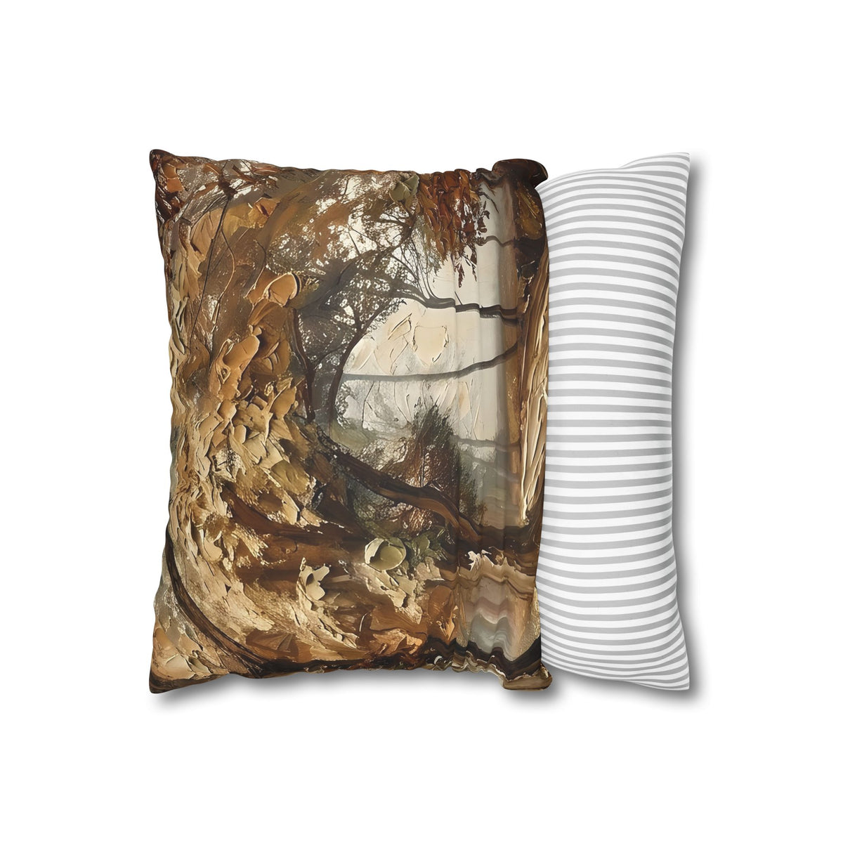 Misty Woodland Trail Pillowcase — Neutral Rustic Coastal Decorative Throw Pillow Cover