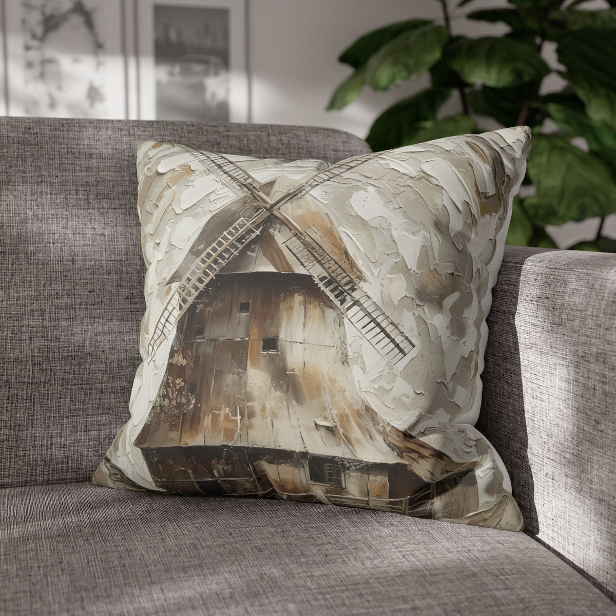 Windmill Faux Suede Pillowcase — Neutral Rustic Coastal Decorative Throw Pillow Cover