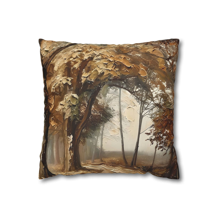 Misty Woodland Trail Pillowcase — Neutral Rustic Coastal Decorative Throw Pillow Cover