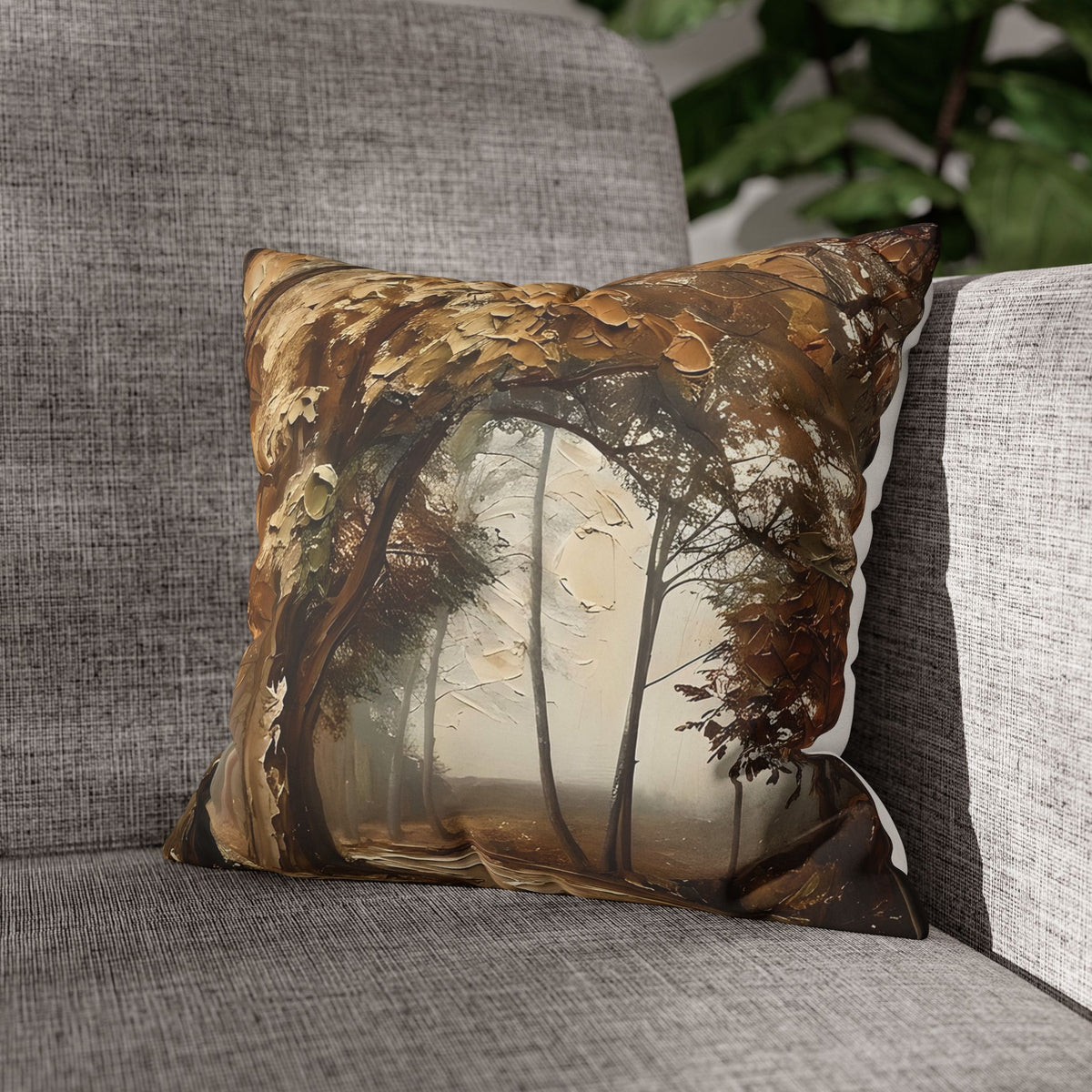 Misty Woodland Trail Pillowcase — Neutral Rustic Coastal Decorative Throw Pillow Cover