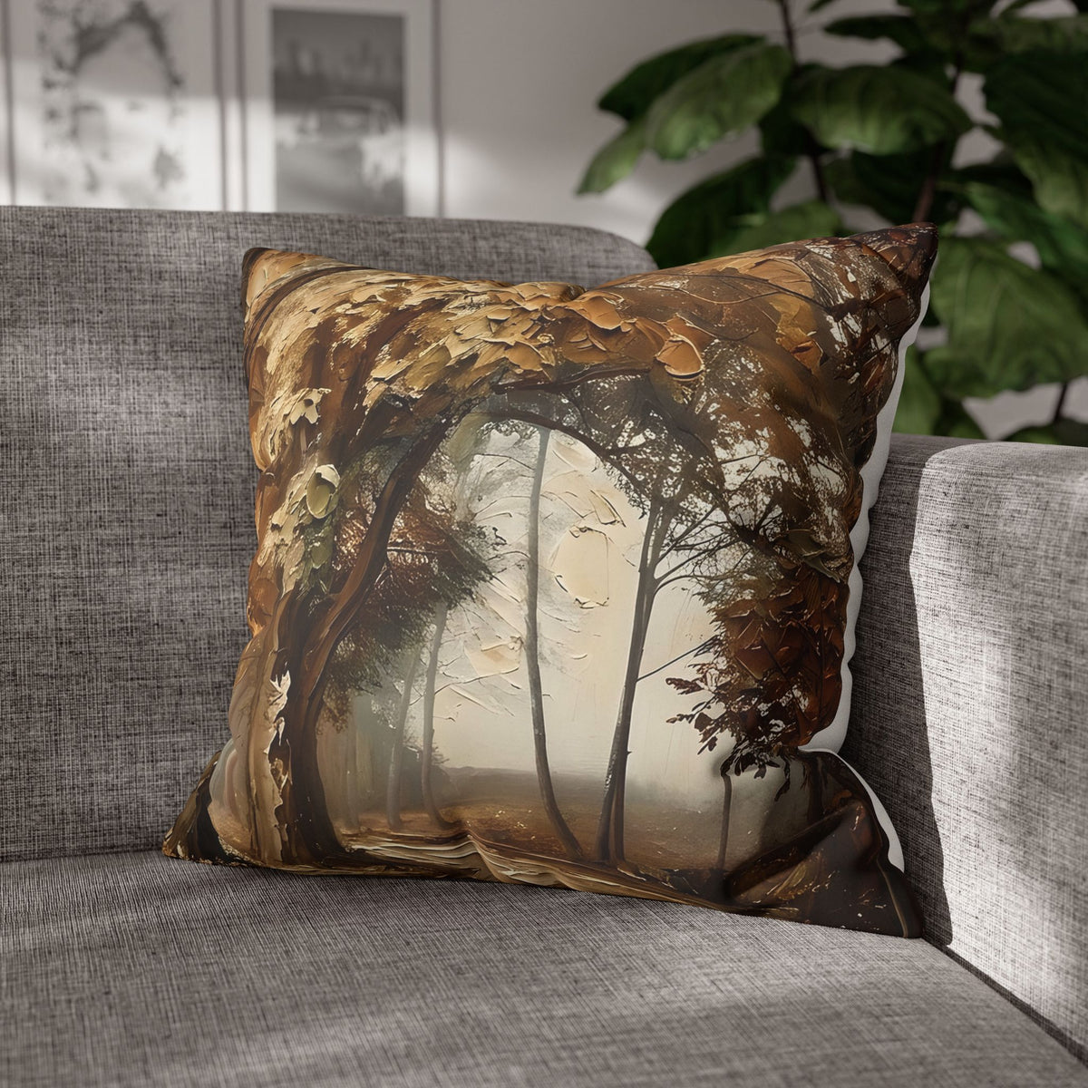 Misty Woodland Trail Pillowcase — Neutral Rustic Coastal Decorative Throw Pillow Cover