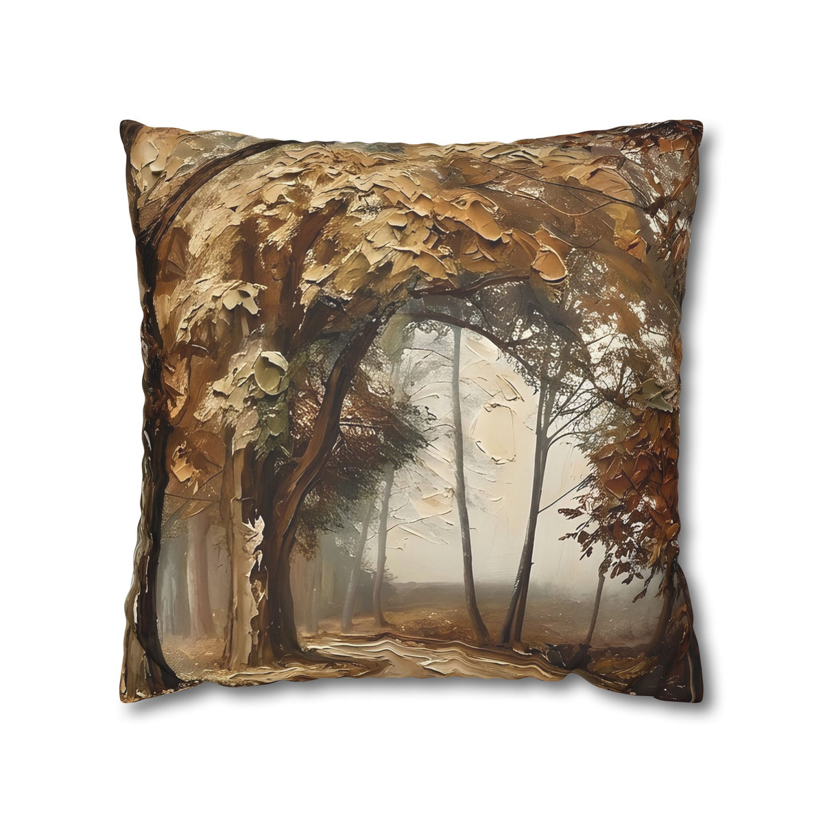 Misty Woodland Trail Pillowcase — Neutral Rustic Coastal Decorative Throw Pillow Cover