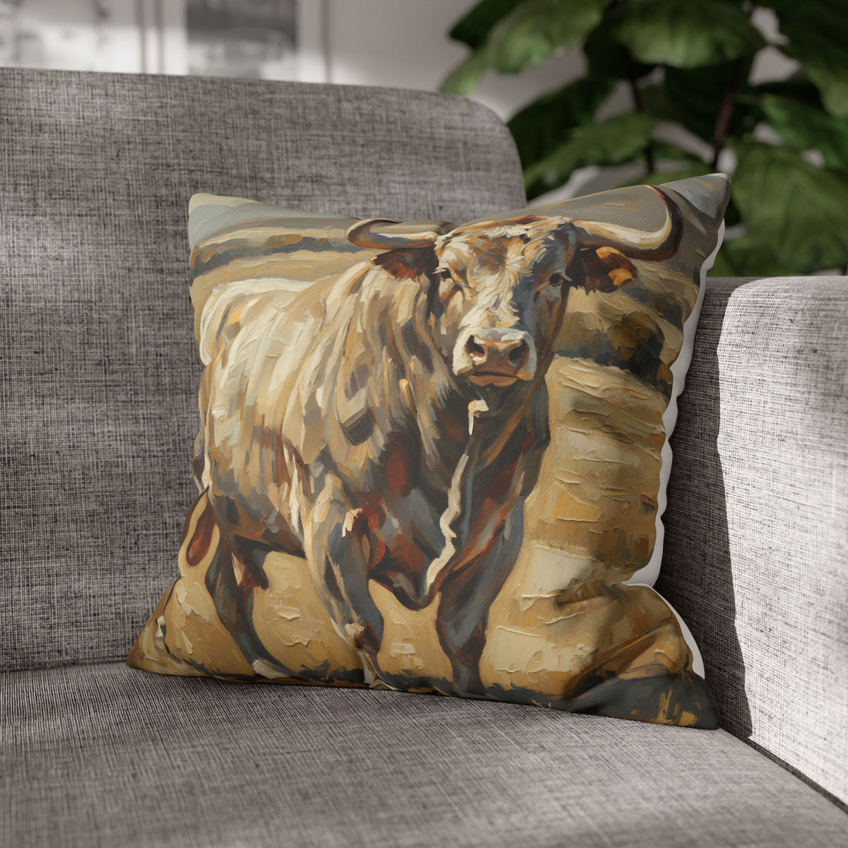 The Bull Pillowcase — Neutral Rustic Coastal Decorative Throw Pillow Cover