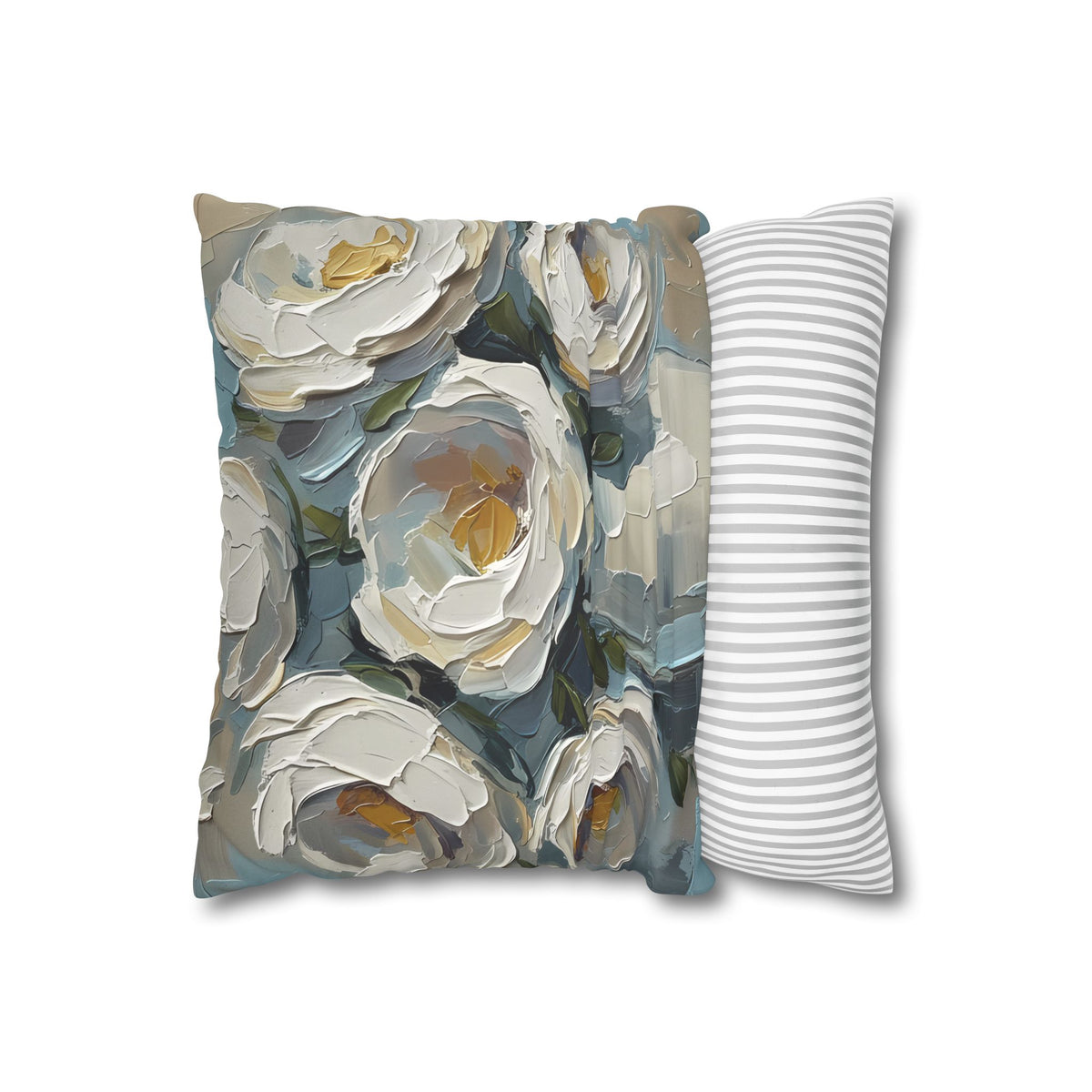 Blue Flowers - Neutral Rustic Coastal Decorative Throw Pillow Cover