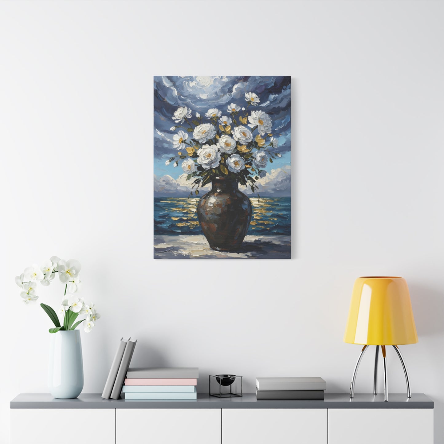 Fine Art Print of "Midnight Bloom by the Shore" Wall Art Rustic Farmhouse Painting