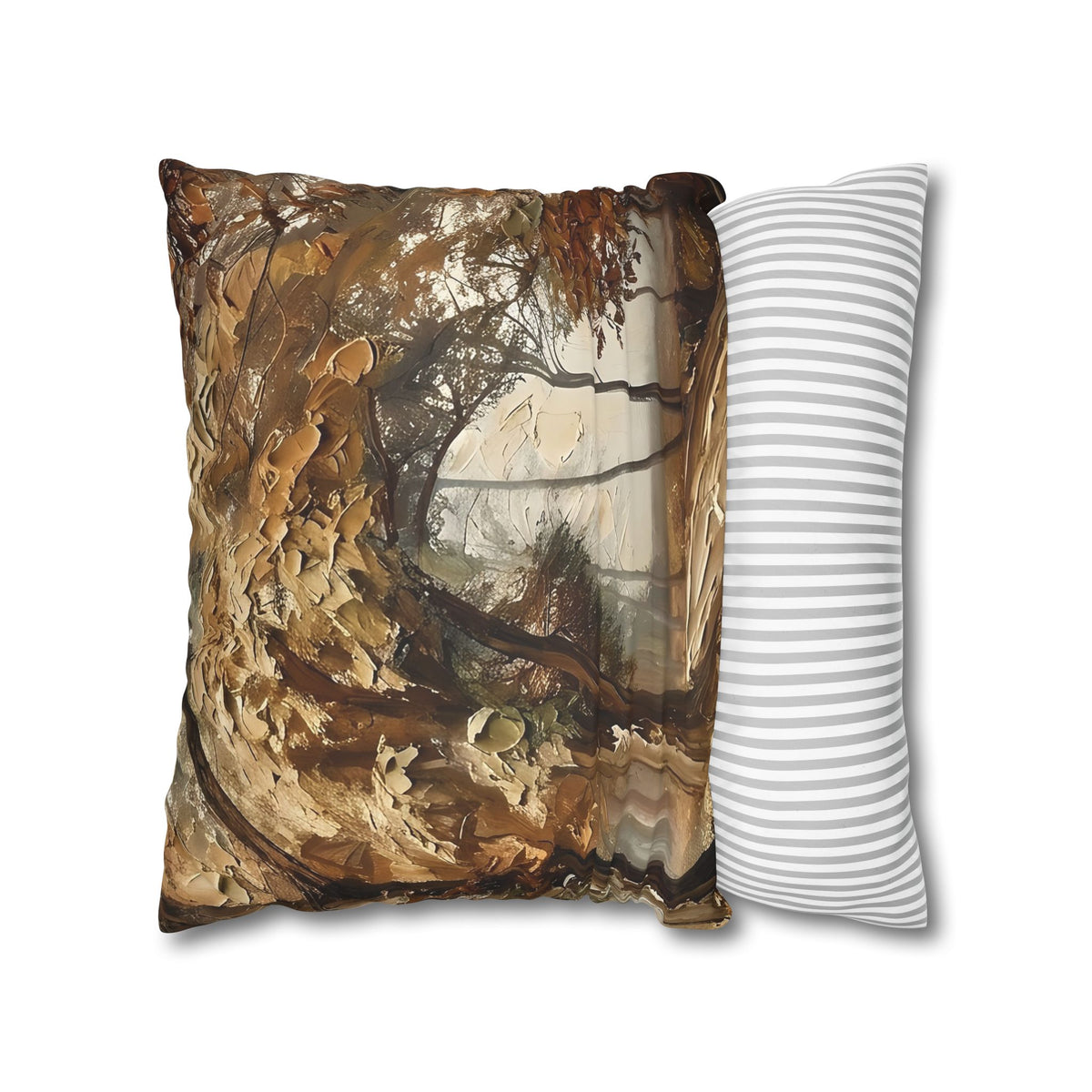Misty Woodland Trail Pillowcase — Neutral Rustic Coastal Decorative Throw Pillow Cover