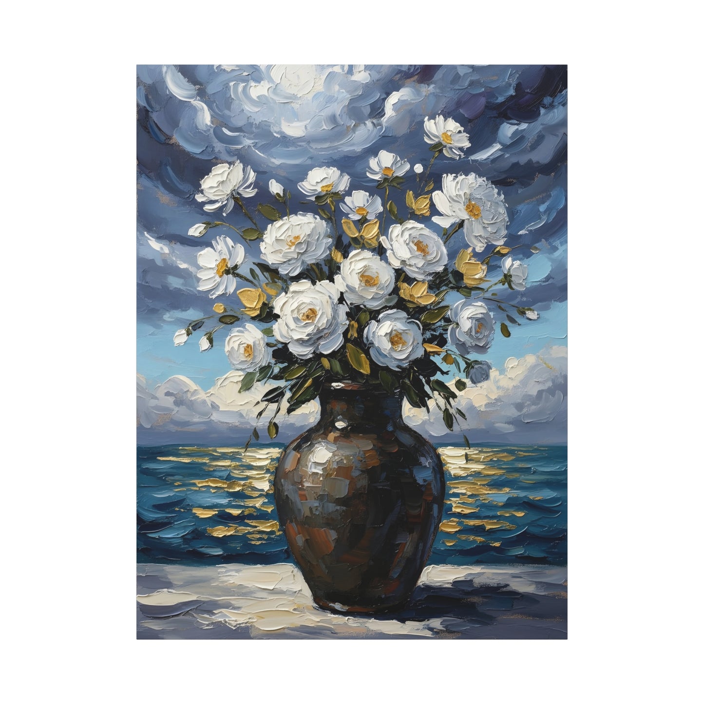 Fine Art Print of "Midnight Bloom by the Shore" Wall Art Rustic Farmhouse Painting