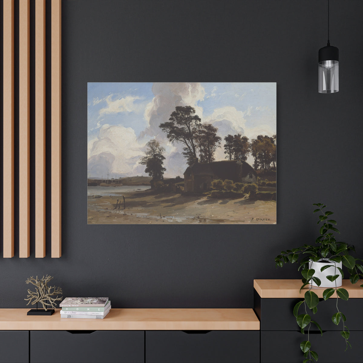 Fine Art Print of "The Estuary Farm" by Jules Dupré Canvas Wall Art Classic Farmhouse Painting