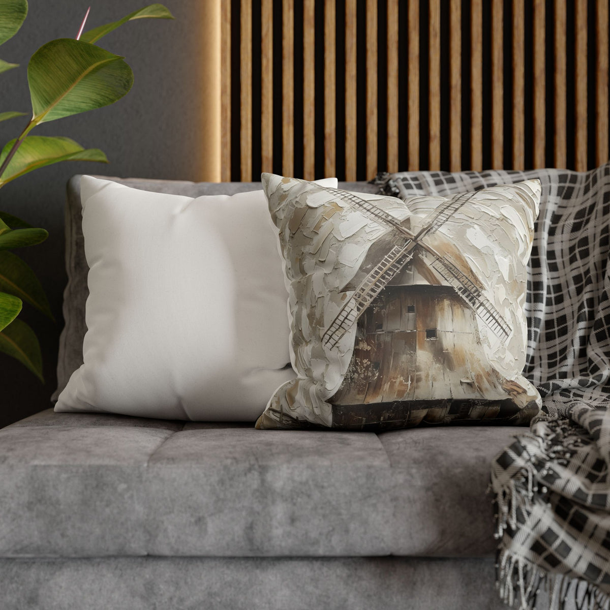 Windmill Faux Suede Pillowcase — Neutral Rustic Coastal Decorative Throw Pillow Cover