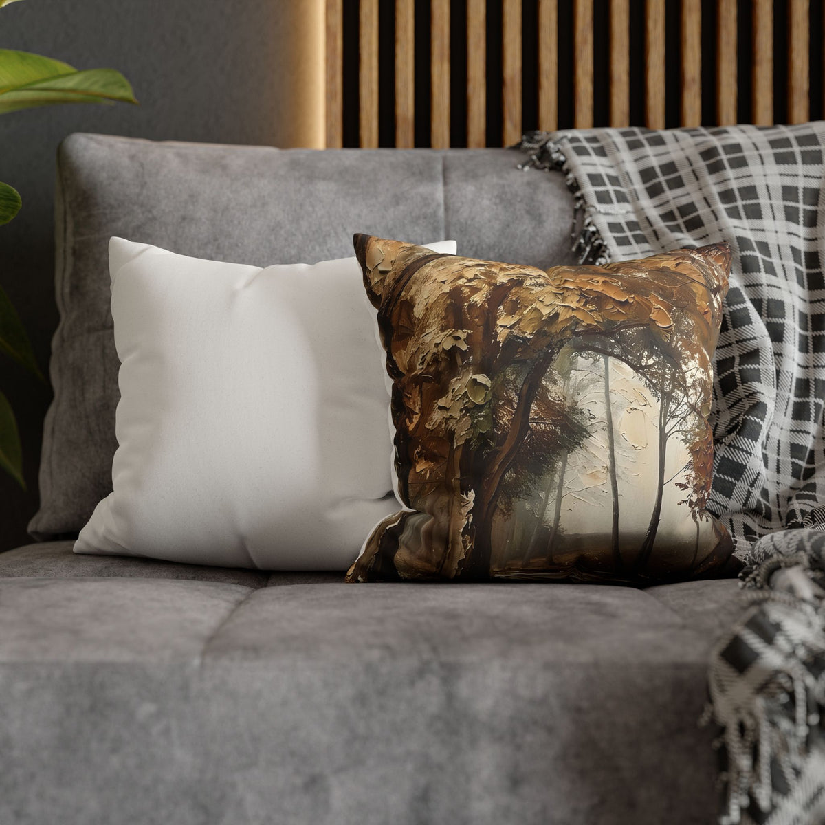 Misty Woodland Trail Pillowcase — Neutral Rustic Coastal Decorative Throw Pillow Cover