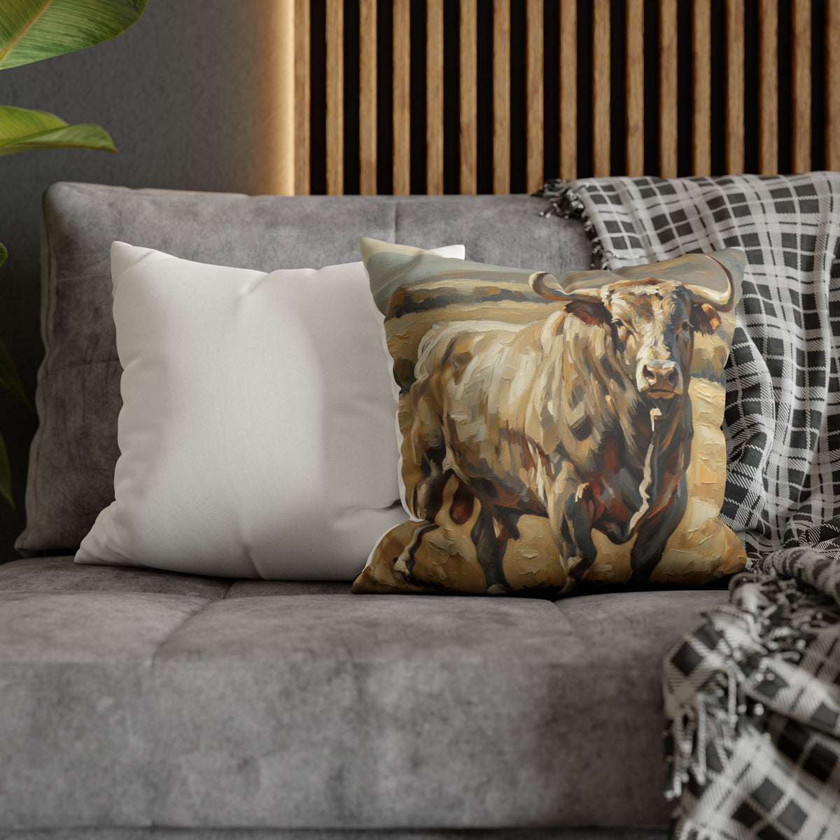 The Bull Pillowcase — Neutral Rustic Coastal Decorative Throw Pillow Cover