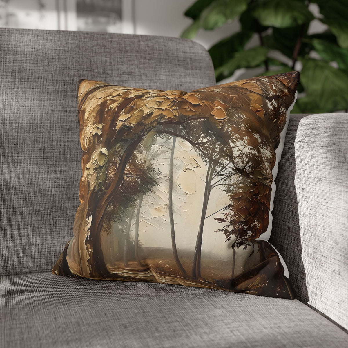 Misty Woodland Trail Pillowcase — Neutral Rustic Coastal Decorative Throw Pillow Cover