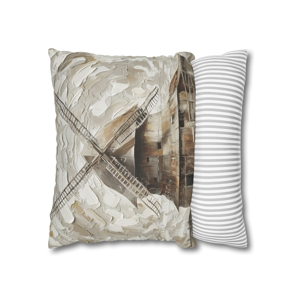 Windmill Faux Suede Pillowcase — Neutral Rustic Coastal Decorative Throw Pillow Cover