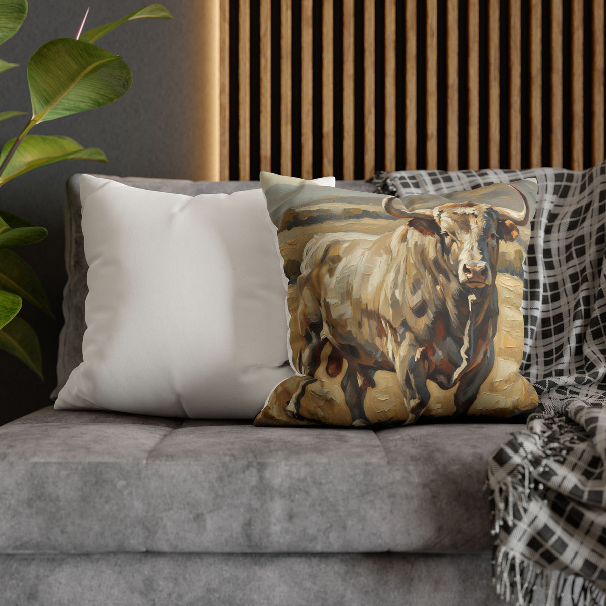 The Bull Pillowcase — Neutral Rustic Coastal Decorative Throw Pillow Cover