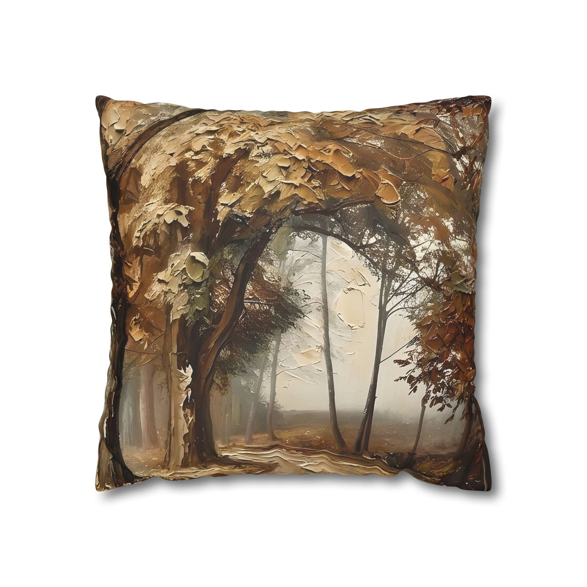 Misty Woodland Trail Pillowcase — Neutral Rustic Coastal Decorative Throw Pillow Cover