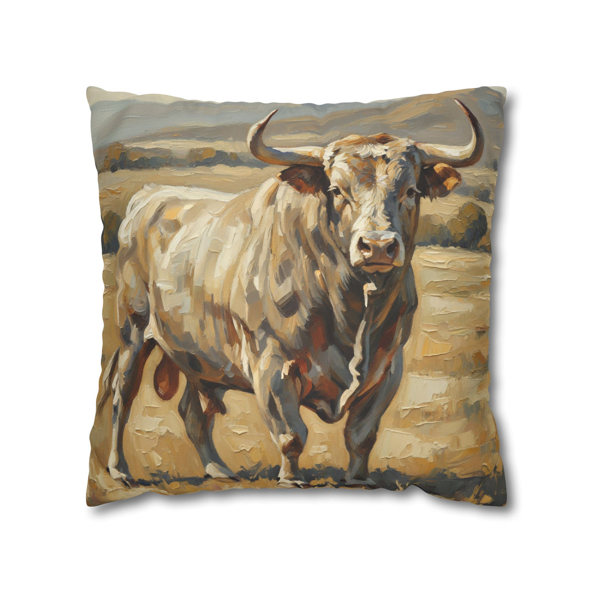 The Bull Pillowcase — Neutral Rustic Coastal Decorative Throw Pillow Cover
