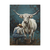Longhorn & Milker Canvas Wall Art — Rustic Farmhouse Cowboy Cow Painting