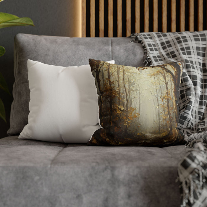 Autumn Forest Path Pillowcase — Neutral Rustic Coastal Decorative Throw Pillow Cover