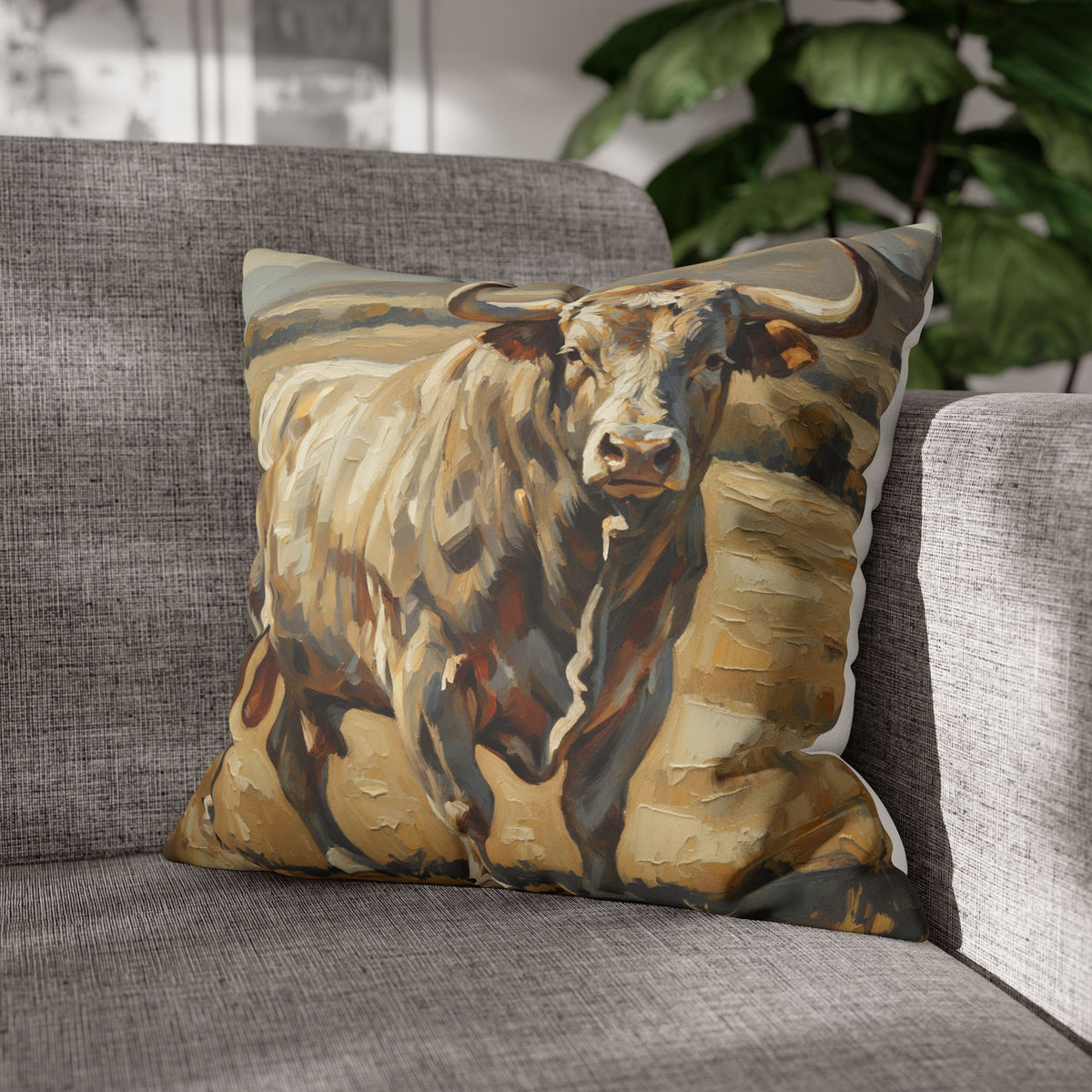 The Bull Pillowcase — Neutral Rustic Coastal Decorative Throw Pillow Cover