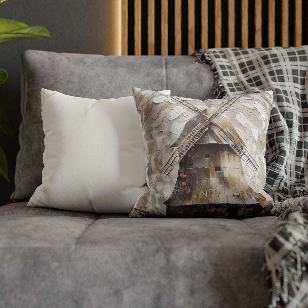 Windmill Faux Suede Pillowcase — Neutral Rustic Coastal Decorative Throw Pillow Cover
