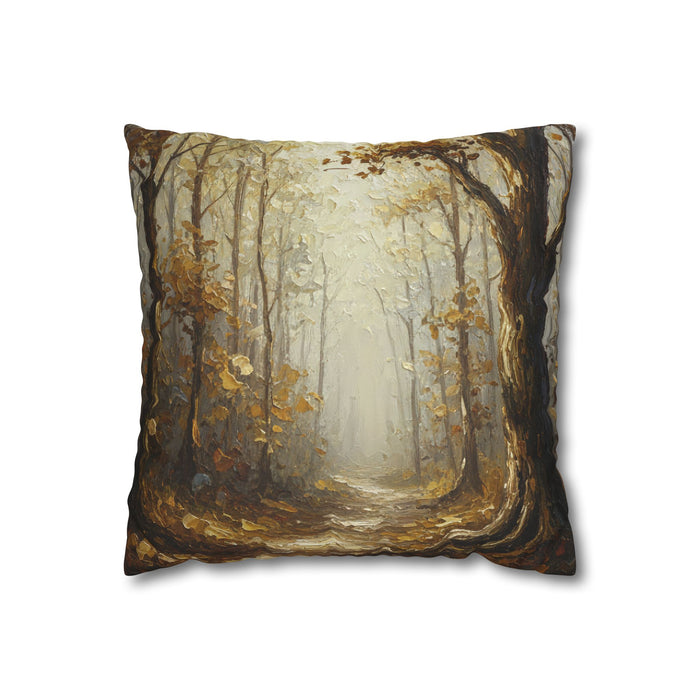 Autumn Forest Path Pillowcase — Neutral Rustic Coastal Decorative Throw Pillow Cover