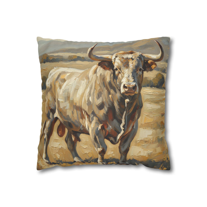 The Bull Pillowcase — Neutral Rustic Coastal Decorative Throw Pillow Cover