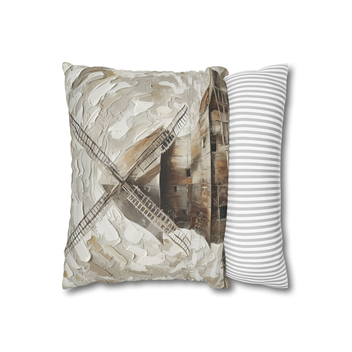 Windmill Faux Suede Pillowcase — Neutral Rustic Coastal Decorative Throw Pillow Cover