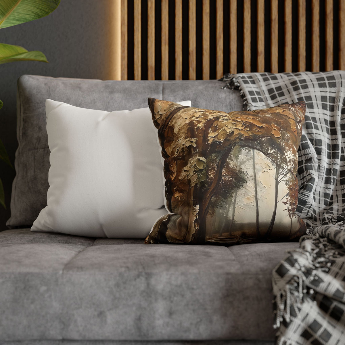Misty Woodland Trail Pillowcase — Neutral Rustic Coastal Decorative Throw Pillow Cover