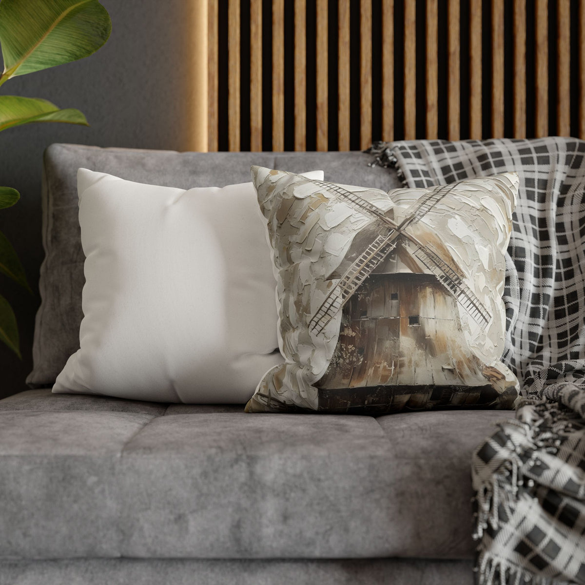 Windmill Faux Suede Pillowcase — Neutral Rustic Coastal Decorative Throw Pillow Cover
