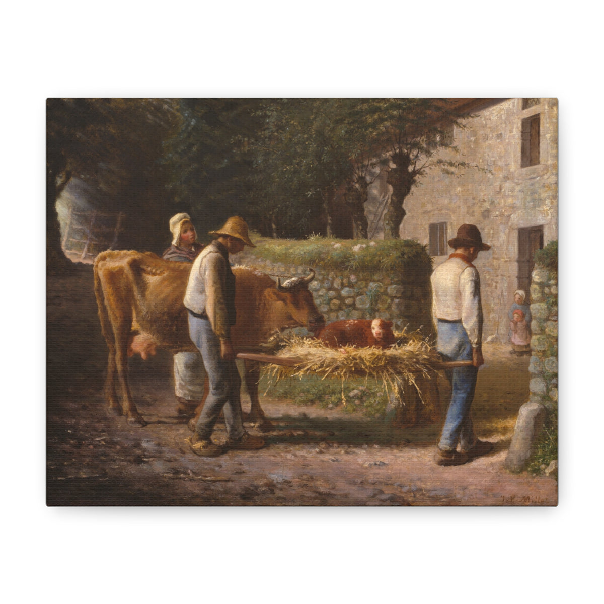 Fine Art Print of "Peasants Bringing Home a Calf" by Jean-François Millet Canvas Wall Art Classic Farm Painting