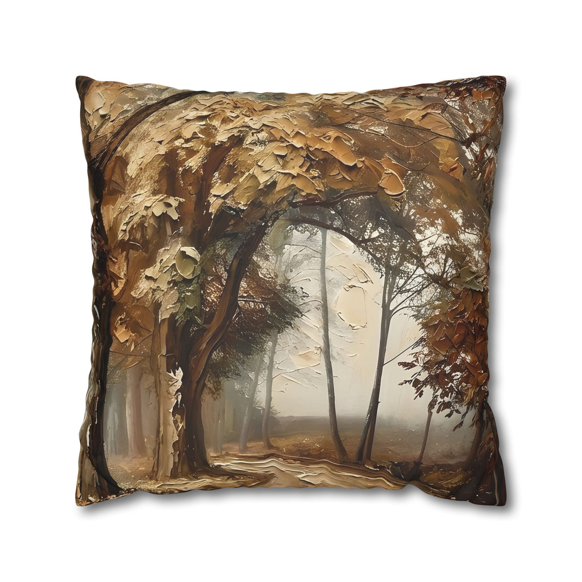 Misty Woodland Trail Pillowcase — Neutral Rustic Coastal Decorative Throw Pillow Cover