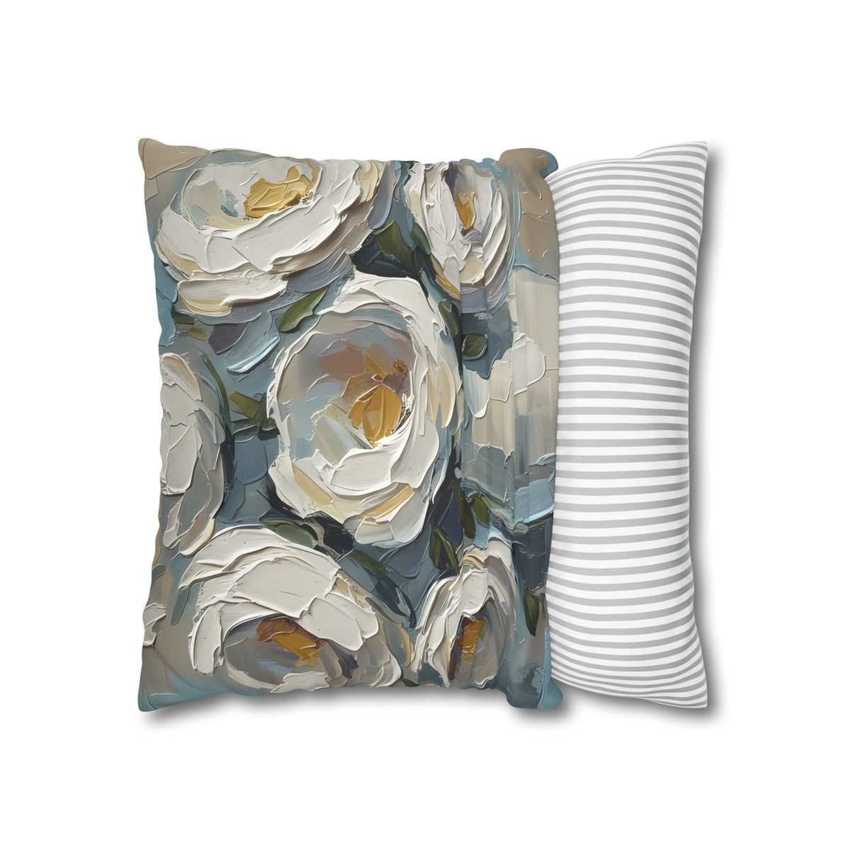 Blue Flowers - Neutral Rustic Coastal Decorative Throw Pillow Cover