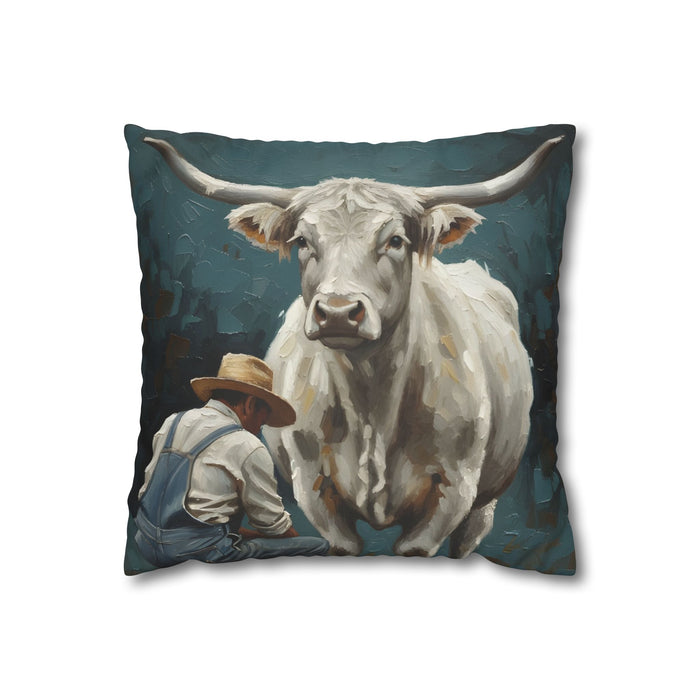 The Morning Milking Pillowcase — Neutral Rustic Coastal Decorative Throw Pillow Cover
