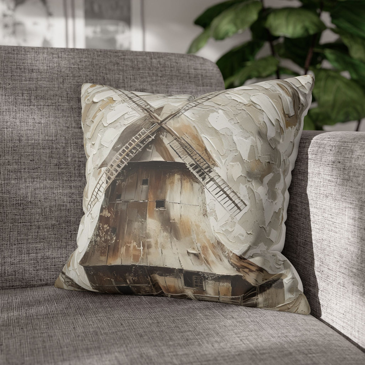 Windmill Faux Suede Pillowcase — Neutral Rustic Coastal Decorative Throw Pillow Cover