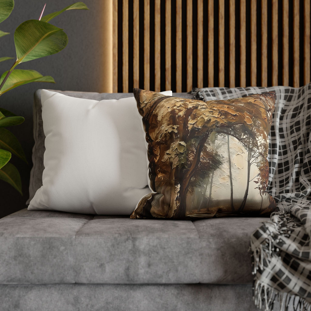 Misty Woodland Trail Pillowcase — Neutral Rustic Coastal Decorative Throw Pillow Cover