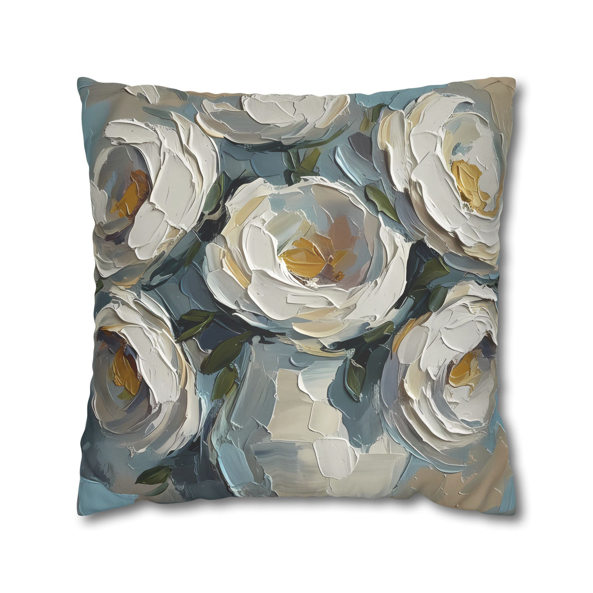 Blue Flowers - Neutral Rustic Coastal Decorative Throw Pillow Cover