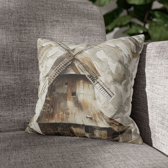 Windmill Faux Suede Pillowcase — Neutral Rustic Coastal Decorative Throw Pillow Cover