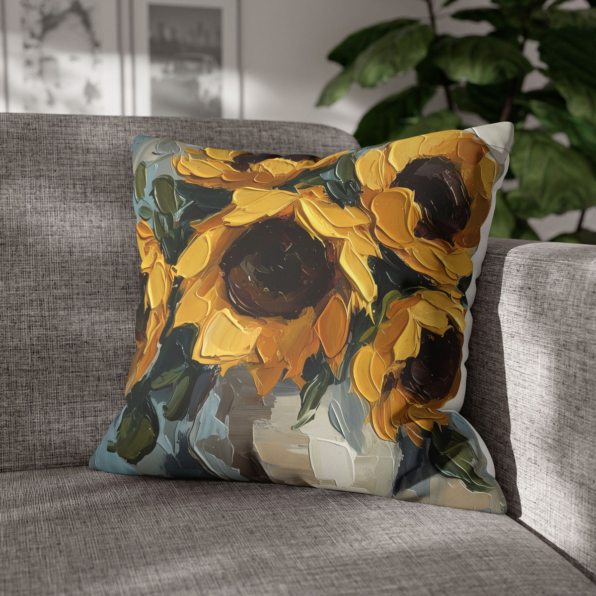 Sunflowers - Rustic Coastal Decorative Throw Pillow Cover