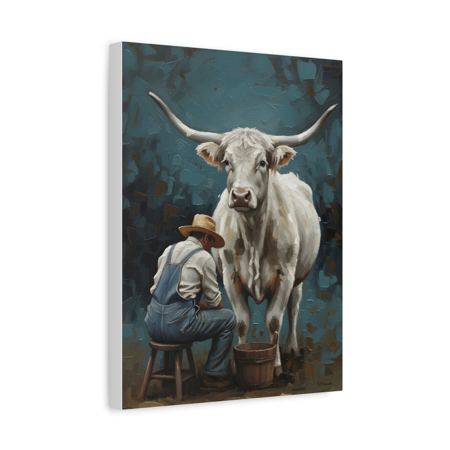 Fine Art Print of "Longhorn & Milker" Canvas Wall Art Rustic Farmhouse Painting