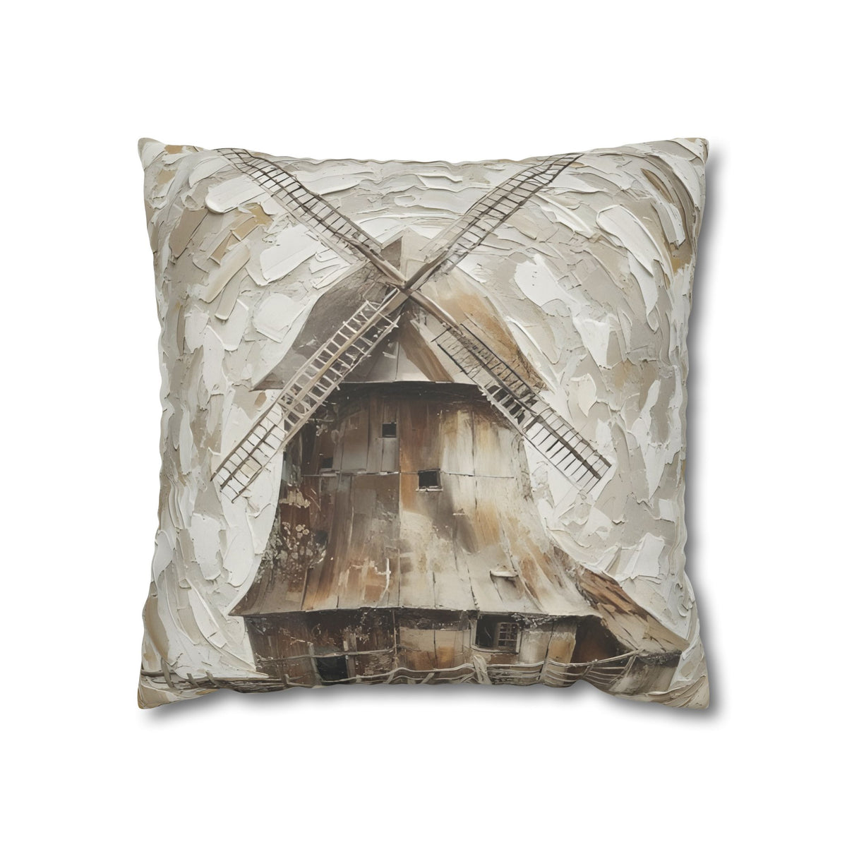 Windmill Faux Suede Pillowcase — Neutral Rustic Coastal Decorative Throw Pillow Cover