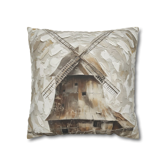 Windmill Faux Suede Pillowcase — Neutral Rustic Coastal Decorative Throw Pillow Cover