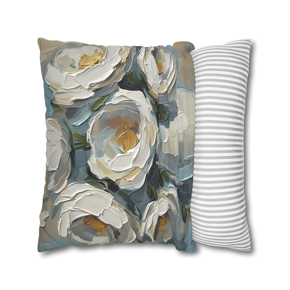 Blue Flowers - Neutral Rustic Coastal Decorative Throw Pillow Cover