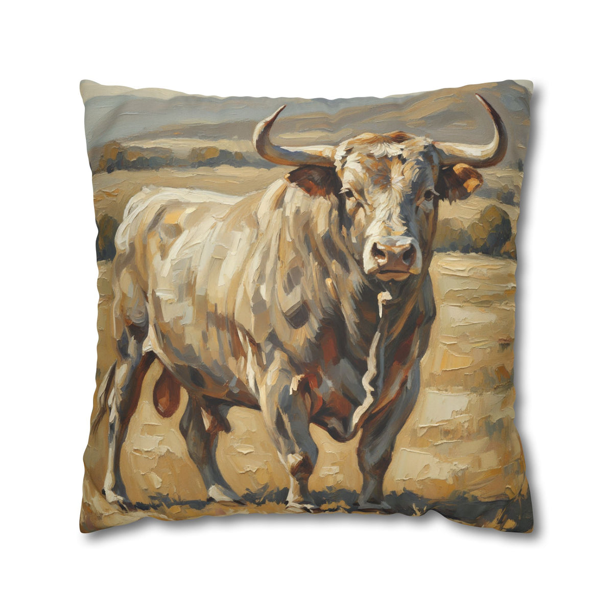 The Bull Pillowcase — Neutral Rustic Coastal Decorative Throw Pillow Cover