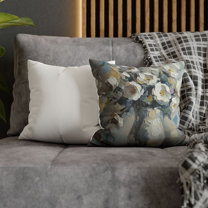 White Floral Bouquet Pillowcase — Neutral Rustic Coastal Decorative Throw Pillow Cover