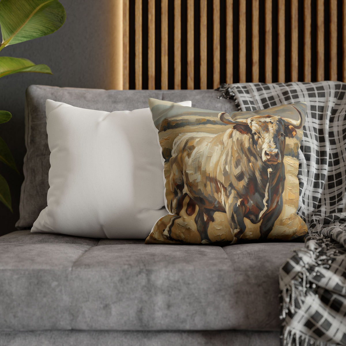 The Bull Pillowcase — Neutral Rustic Coastal Decorative Throw Pillow Cover