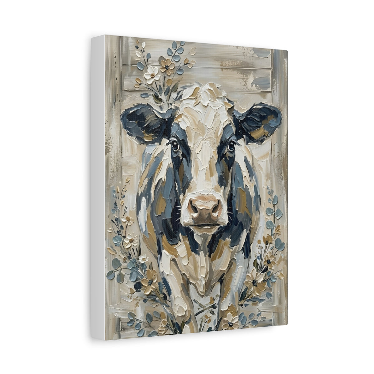 Fine Art Print "Rustic Grace" Original Floral Cow Oil Painting on Canvas (60x80cm)