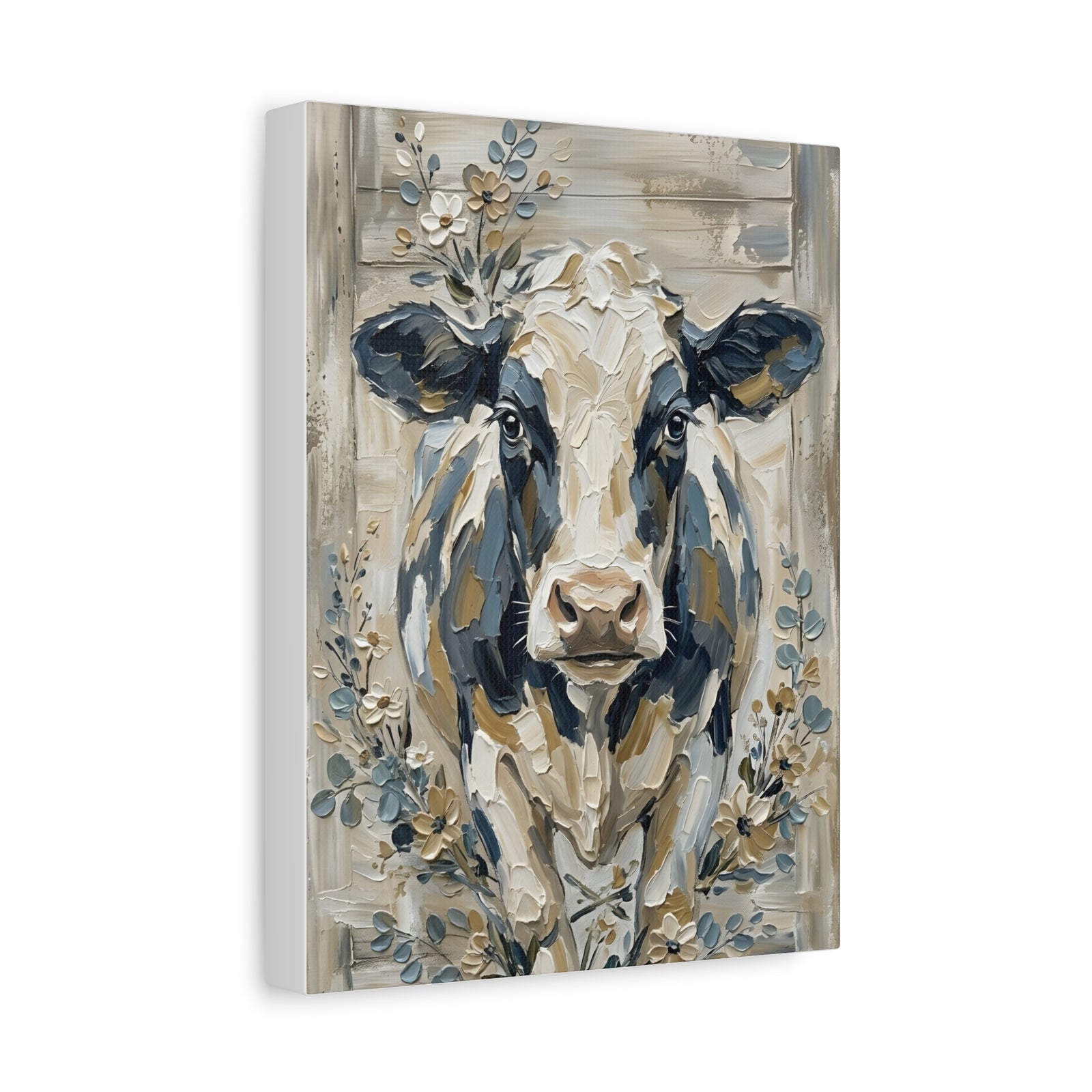 Fine Art Print "Rustic Grace" Original Floral Cow Oil Painting on Canvas (60x80cm)