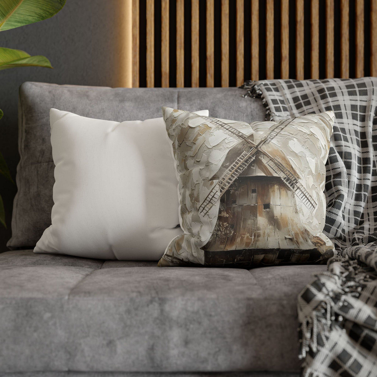 Windmill Faux Suede Pillowcase — Neutral Rustic Coastal Decorative Throw Pillow Cover